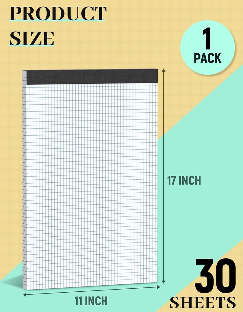 Aidunmis 11x17 Graph Paper Pad, 4x4 Quad Ruled, 30 Sheets Large Graphing Paper 11'' x 17'' Engineering Paper, Blueprint Quadrille Grid Paper Blue Lines for Drawings, Drafting, Engineering Drawing, and Planning - Image 2